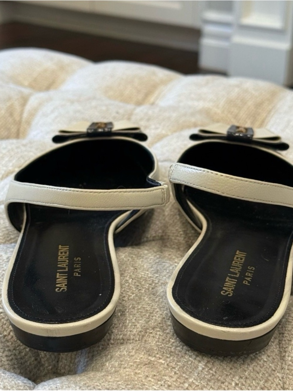 Yves Saint Laurent Cream and Black Bow Slingback Flats - Picture 4 of 5